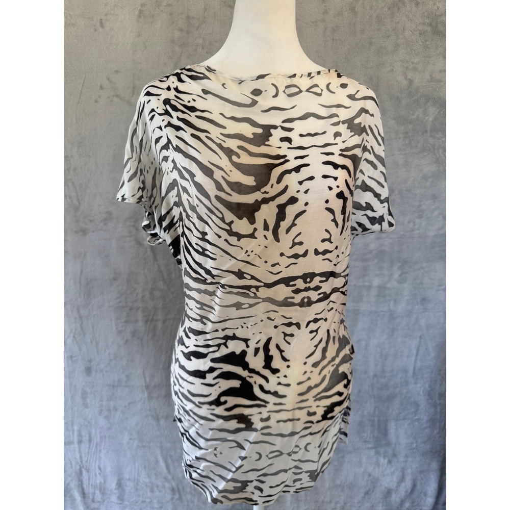 Balmain Paris Zebra Print Silk Blend Sheer Tie Waist Blouse Top XS $900